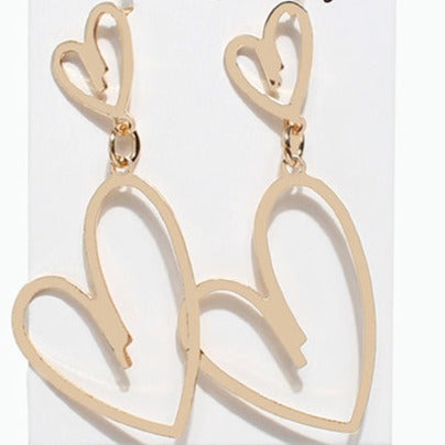 Gold Tone Double Hollow Heart Stud Earrings E187