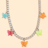 Silver Tone Resin Coloured Butterflys Necklace N8
