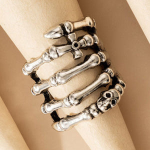 Silver Tone Large Skeleton Hand Size O/P Ring R23