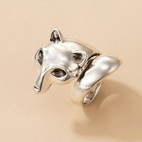 Silver Tone Large Curved Fox Adjustable Ring R19