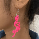Resin Hot Pink Hollow Long Flamingo Earrings E11
