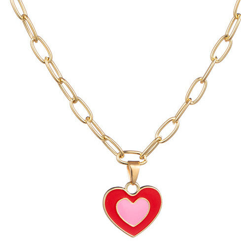 Gold Tone Red Y2K Heart Necklace N23