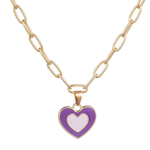 Gold Tone Purple Y2K Heart Necklace N23