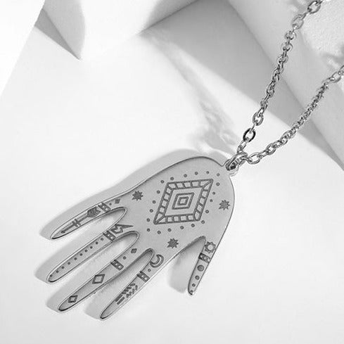 Silver Tone Hand Palmistry Necklace N66
