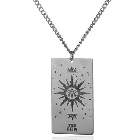 Silver  Tone The Sun Tarot Card Necklace N42