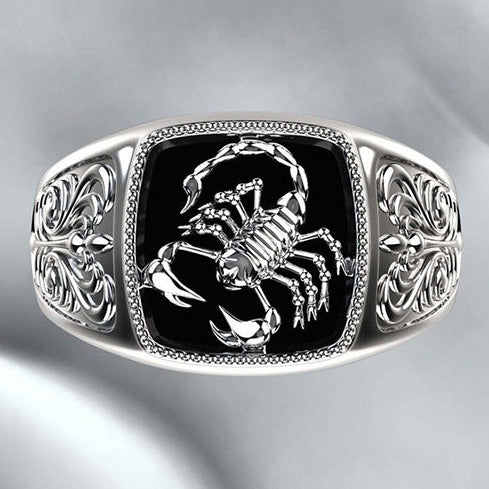 Silver Tone Black Scorpian Signet Ring R67 Sizes S/T/Z