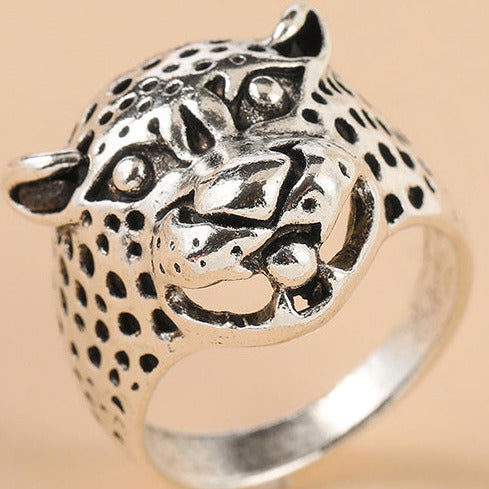 Silver Tone Alloy Leopard Head Ring Large Sizes U/ X    R54