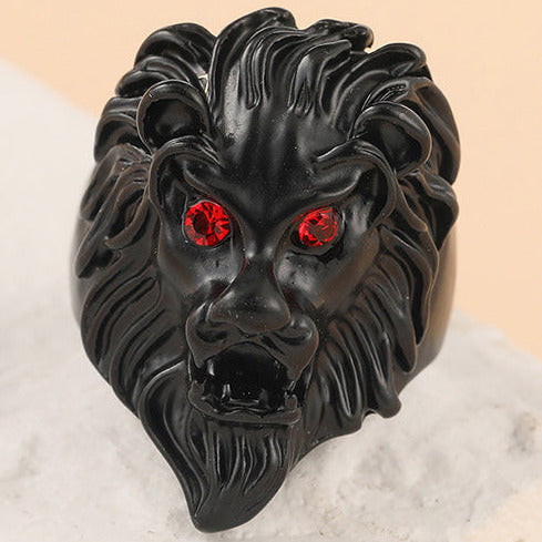 Black Large Lion Head Ring R53 Size V