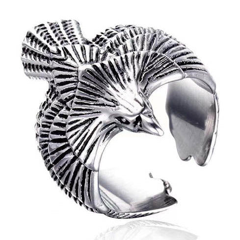 Silver Tone Flying Eagle Large Adjustable Ring R65 Size Q+
