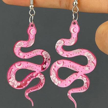 Acrylic Pink Print Snake Earrings E182