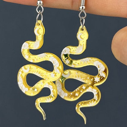 Acrylic Gold Print Snake Earrings E184