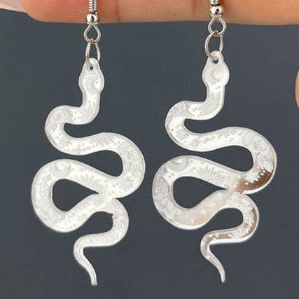 Acrylic Silver Print Snake Earrings E183