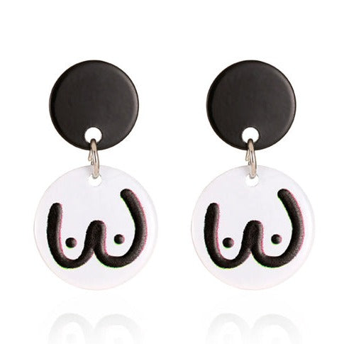 White/Black Booby Stud Earrings E189