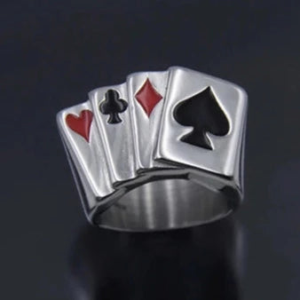 Silvere Tone Ace Of Cards Size O/P Ring R26
