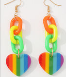 Rainbow Colours Long Hanging Chain & Heart Earrings E8