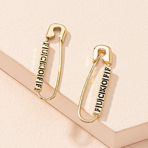 Gold Tone F*ck Off Safety Pin Earrings E213