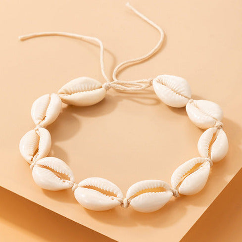 Resin Shell Shape Corded Cream Anklet A5 (Large fit up to 35cm)