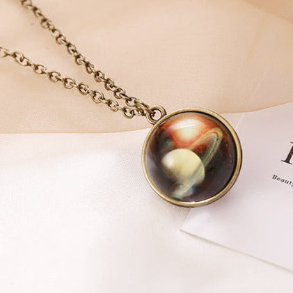 Copper Tone Marble Planets Pendant Necklace N97