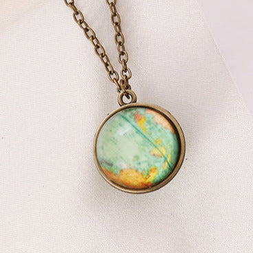 Copper Tone World Marble Pendant Necklace N96