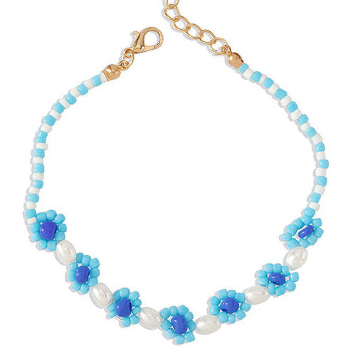 Baby Blue/White Rice Bead Flower Anklet A1 Fit up to 30cm