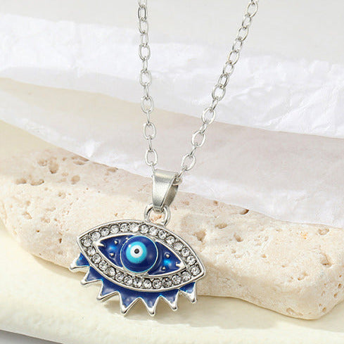 Silver Tone Evil Eye Diamante Necklace N48