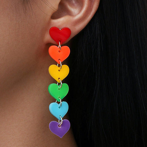 Acrylic Long Hanging Coloured Hearts Earrings E44