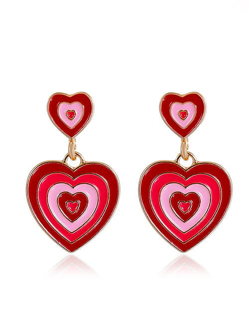 Gold Tone Red Hearts Y2K Earrings E51