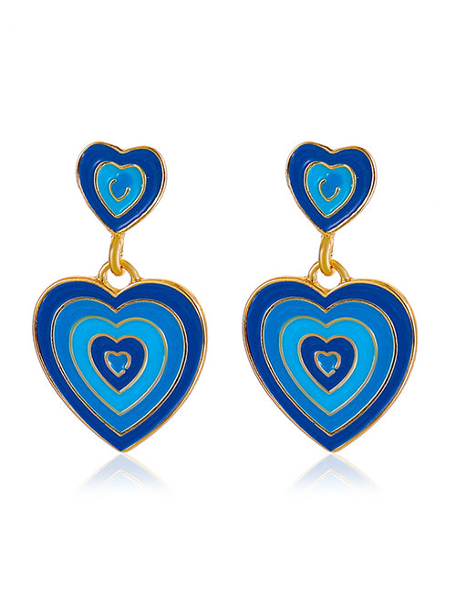 Gold Tone Blue Hearts Y2K Earrings E51