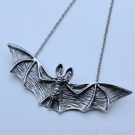 Silver Tone Large Vampire Bat Necklace N85