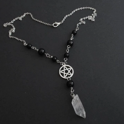 Silver Tone Crystal/Pentagram beaded Necklace N93