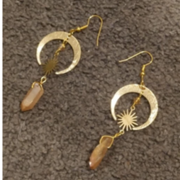 Gold Tone Crescent Moon/Star Crystal Earrings E154