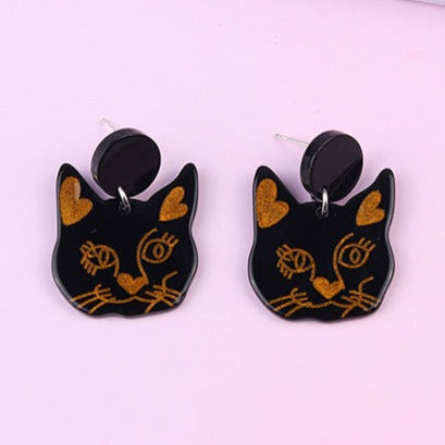 Acrylic Black Cat Head Earrings E200
