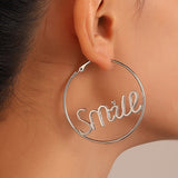 Silver Tone 'Smile' 'Princess Hoop Earrings E188