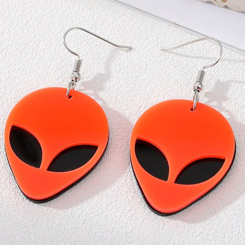Acrylic Red Alien Head Earrings E180