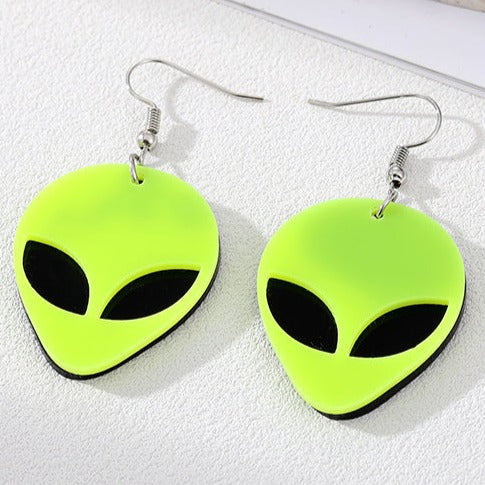 Acrylic Fluorescent Green Alien Head Earrings E180
