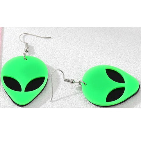 Acrylic Green Alien Head Earrings E179