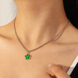 Siver Tone Small Green Flower Necklace N25