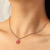 Siver Tone Small Red Flower Necklace N25