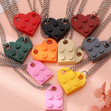 Silver Tone Double Friendship Deep Red Heart Lego Necklaces N27