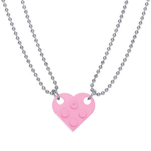 Silver Tone Double Friendship Pink Heart Lego Necklaces N27