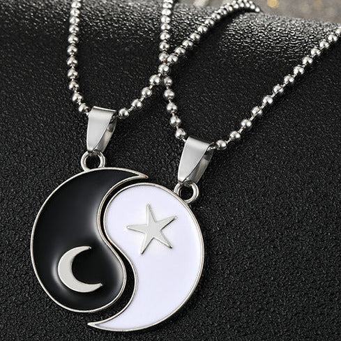 Silver Tone Ying Yang Friendship X2 Necklaces N46