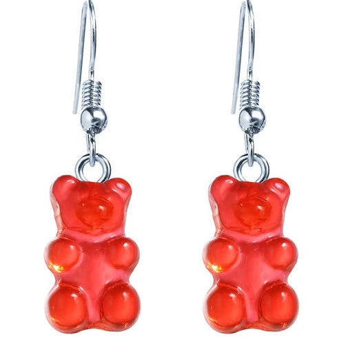 Resin Red Small Gummy Bear Earrings E97