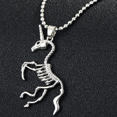 Silver Tone Unicorn Skeleton Necklace N47