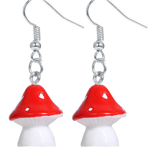 Acrylic Small Red Toadstool Earrings E93
