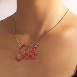 Silver Tone & Large Red Diamante 'Smile' Necklace N29