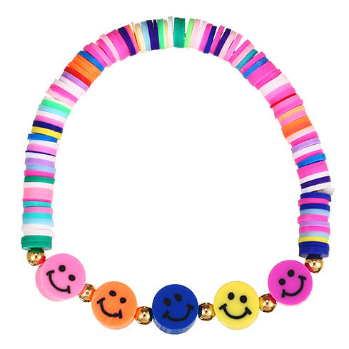Clay Disc Multi Colour 5 Smiley Face Bracelet Y2K B18