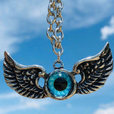 Silver Tone Large Wings & All Seeing Eye Pendant Necklace N16