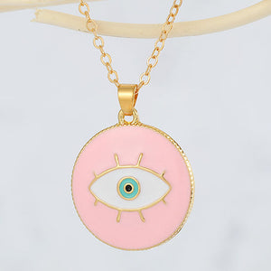 Gold Tone Pink  Eye Pendant Necklace N33