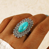 Silver Tone Boho Style Turquoise Oval Size S  Ring R15