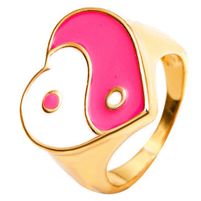 Gold Tone Ying Yang Pink Ring R44